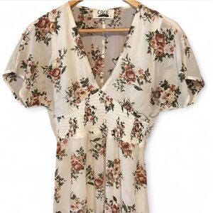 Cage Floral Dress with Puff Sleeves